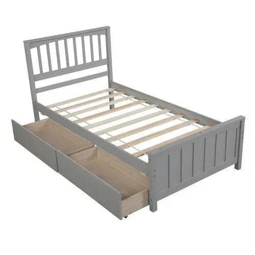 Twin Size Platform Bed With Two Drawers, Gray My Store