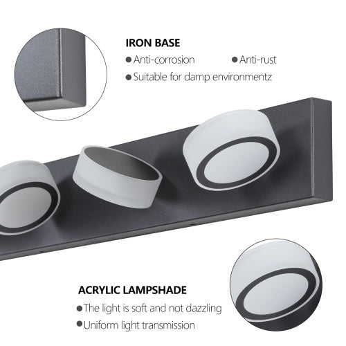 LED Modern Black 4 Light Vanity Light Fixture Mirror Bathroom Wall Light Inkedjoy