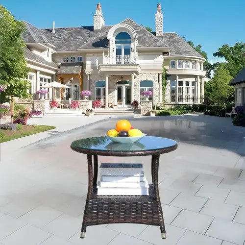 Outdoor Patio Furniture 1 Round Coffee Table With Clear Tempered Glass My Store