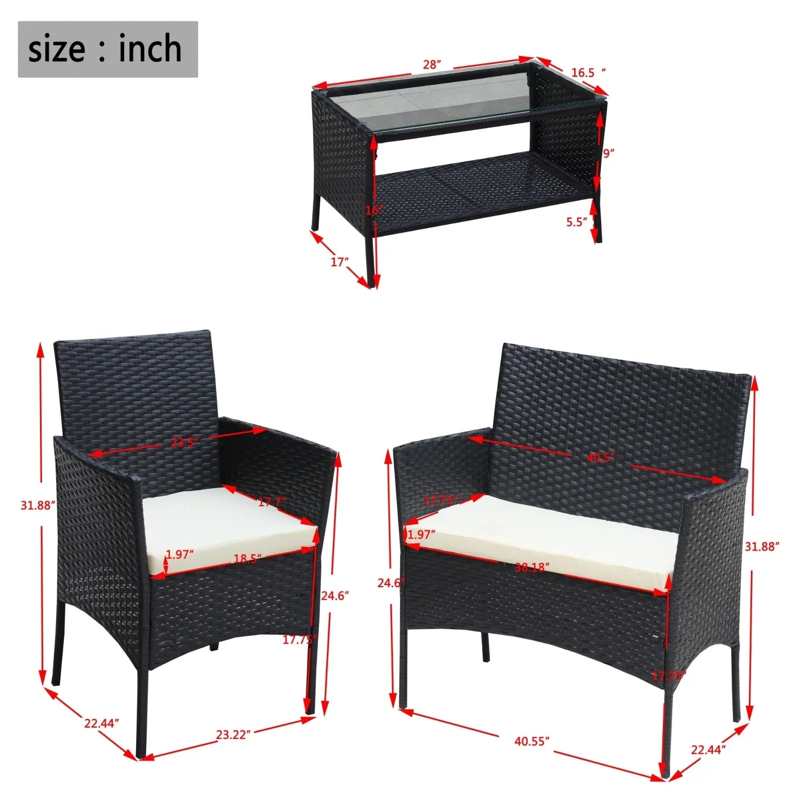 4PC Rattan Patio Set Outdoor Cushioned Wicker Sofa - Beige My Store
