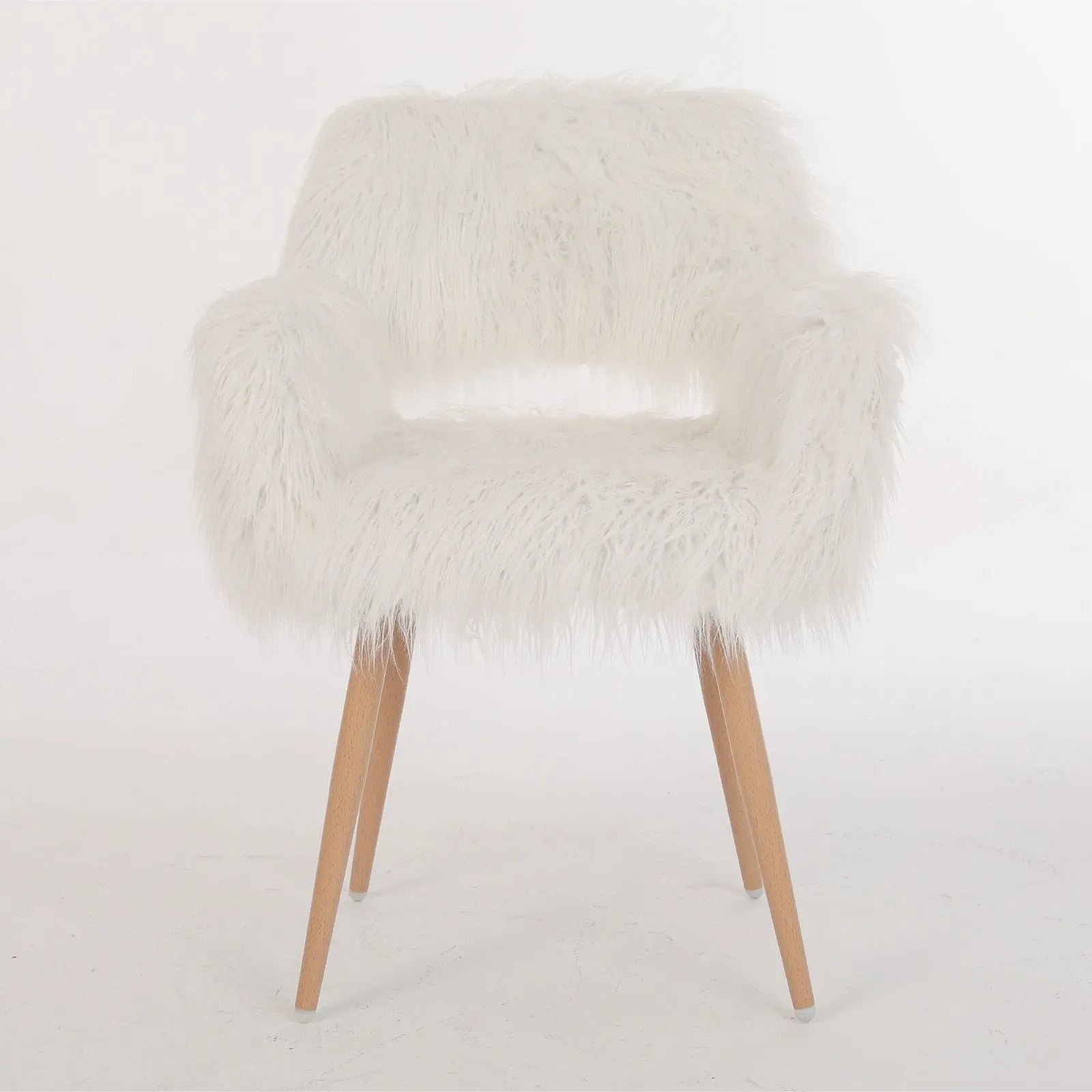 WHITE Faux Fur Upholstered Make Up Chair Side Dining Chair With Metal Leg WHITE Beech Metal Leg My Store