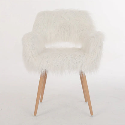 WHITE Faux Fur Upholstered Make Up Chair Side Dining Chair With Metal Leg WHITE Beech Metal Leg My Store