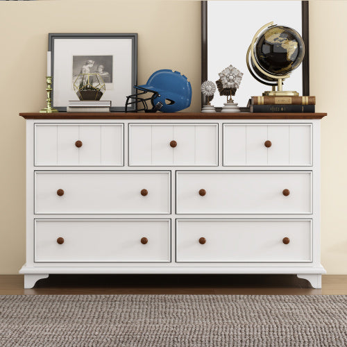 Wooden Captain Seven-Drawer Dresser- White Walnut My Store
