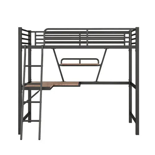 Twin Size Loft Metal&MDF Bed With Desk And Shelf, Black My Store