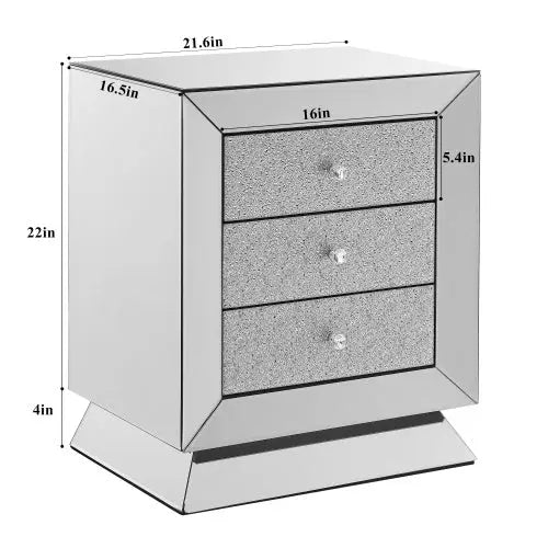 Elegant Mirror Three Drawer Cabinet, Drawer Inlaid With Diamond Glass Mirror Three Drawer Cabinet My Store