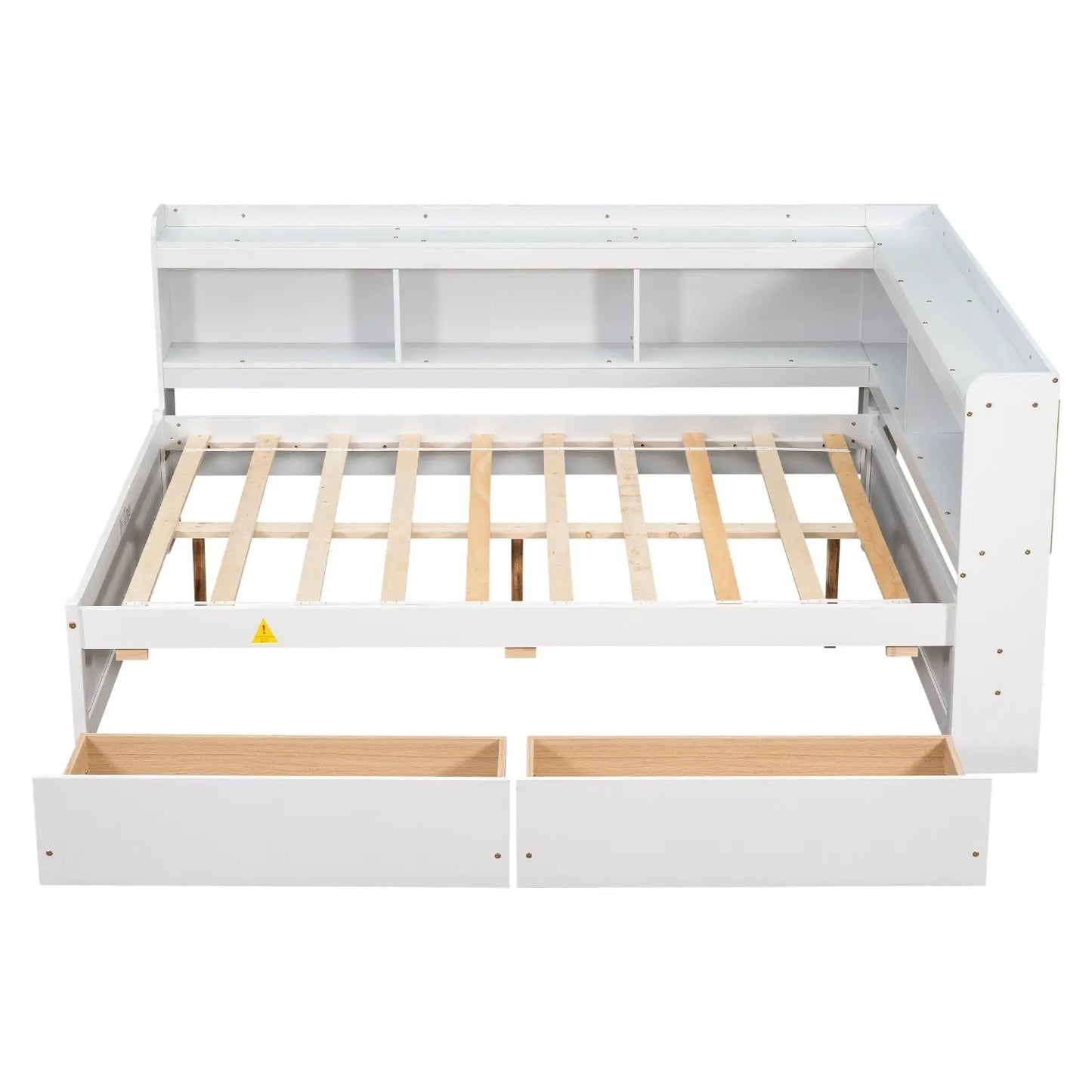 Full Bed With L-shaped Bookcases, Drawers ,White My Store