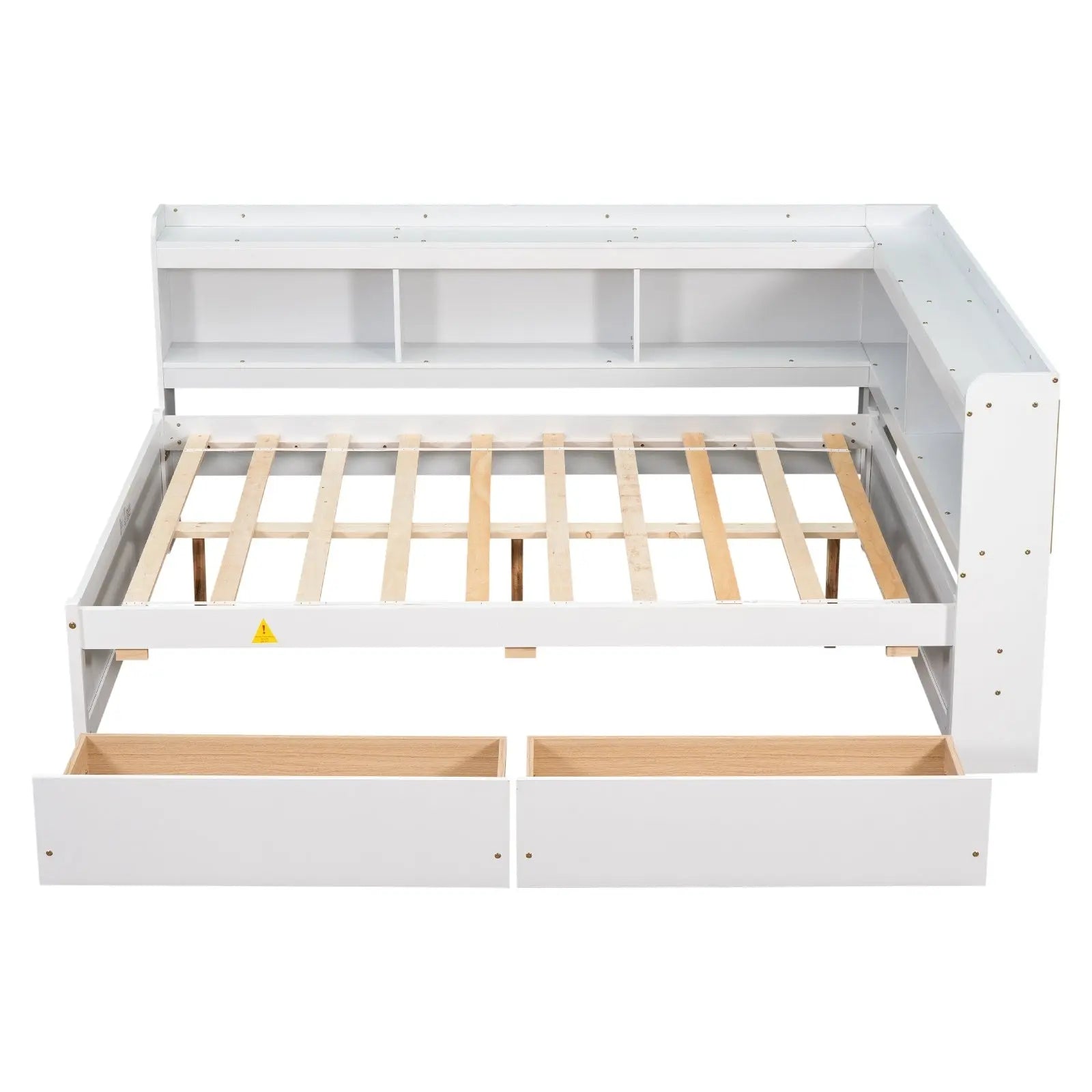 Full Bed With L-shaped Bookcases, Drawers ,White My Store