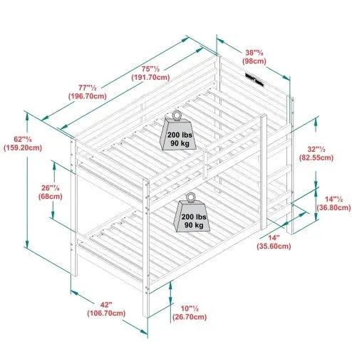 Modern Simple Solid Wood Twin Over Twin Bunk Bed, Olive Green My Store