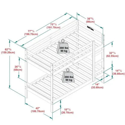 Modern Simple Solid Wood Twin Over Twin Bunk Bed, Olive Green My Store