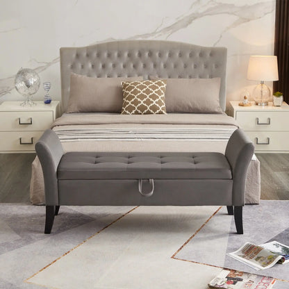 51.5  Bed Bench With Storage Grey Velvet My Store