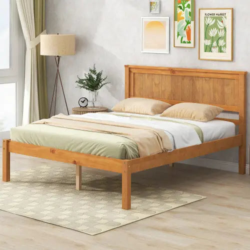 Platform Bed Frame With Headboard, Wood Slat Support, No Box Spring Needed, Full, Oak My Store