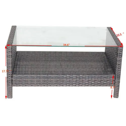 Outdoor Patio Furniture Coffee Table With Clear Tempered Glass My Store