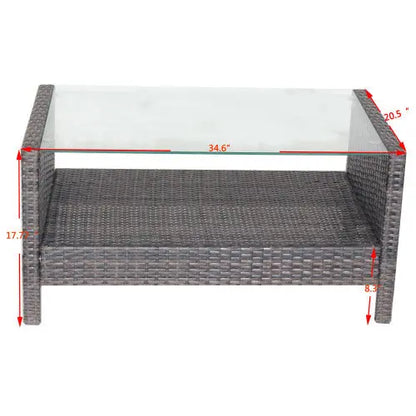 Outdoor Patio Furniture Coffee Table With Clear Tempered Glass My Store