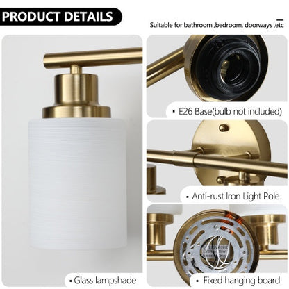 5 Lamps Gold Bathroom Vanity Lamp, Frosted Glass Shade, Modern Wall Mounted Lighting Inkedjoy