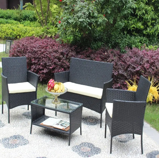 4PC Rattan Patio Set Outdoor Cushioned Wicker Sofa - Beige My Store