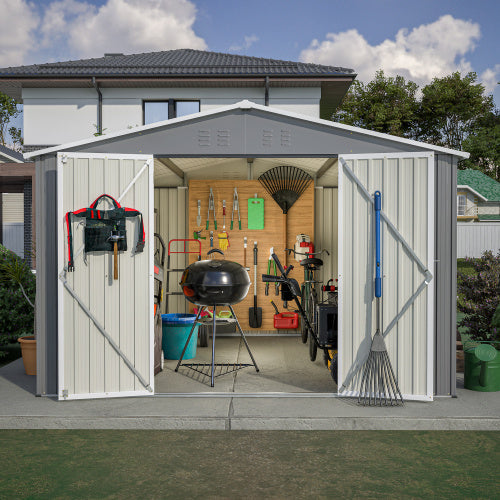 10 X 10 FT Outdoor Storage Shed- Grey Inkedjoy