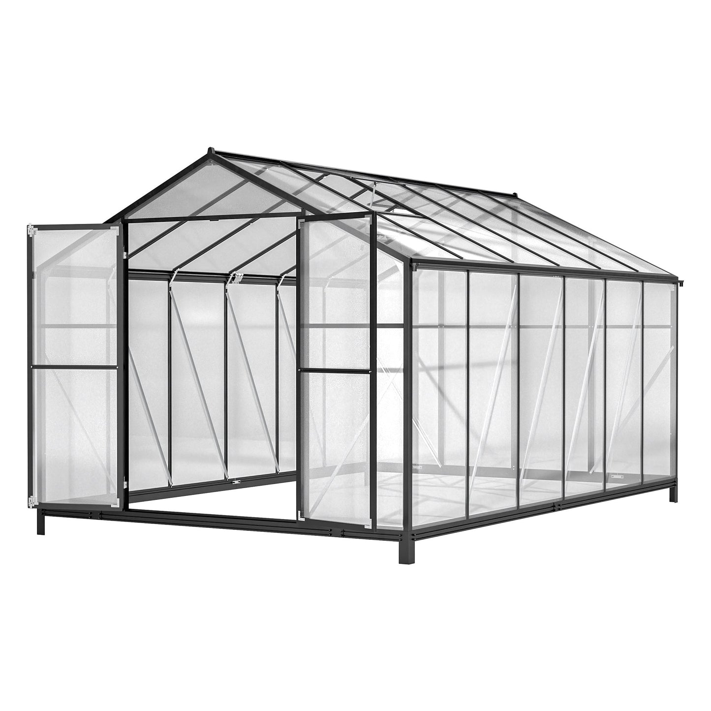 8' X 12' Heavy Duty Poly carbonate Greenhouse With Double Doors And Two Ventilation Windows Inkedjoy