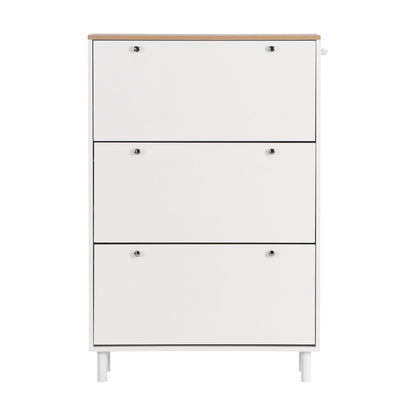 Narrow 3-Flip Drawer Shoe Cabinet Wood Grain Top Entryway Organizer Inkedjoy