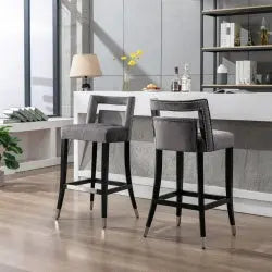 Suede Velvet Barstool With Nailheads Dining Room Chair2 Pcs Set - 30 Inch Seater Height My Store