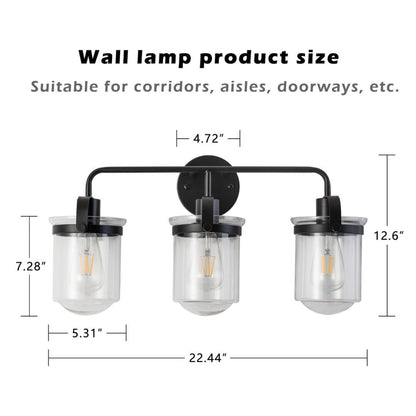 3-Light With Clear Glass Shade,Modern Sconce- Black My Store