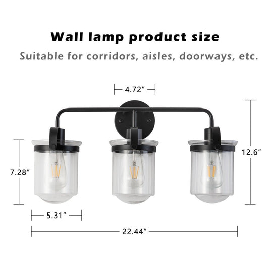 3-Light With Clear Glass Shade,Modern Sconce- Black My Store