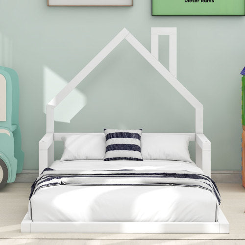 Twin Size Wood Floor Bed With House-shaped Headboard My Store