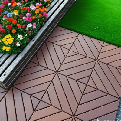 Plastic Interlocking Deck Tiles,44 Pack Patio Deck Tiles,12x12 Square Waterproof - Red Brown Inkedjoy