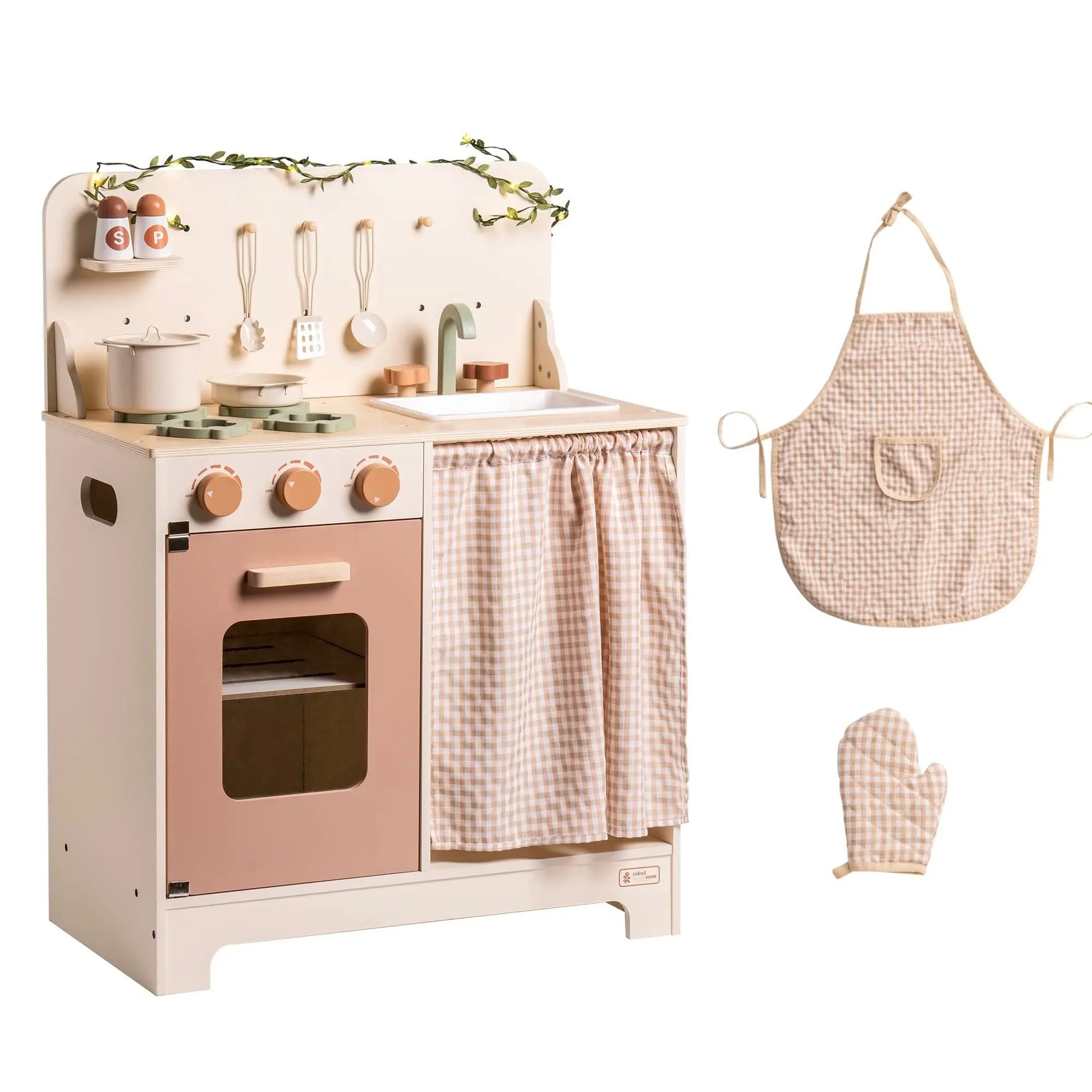 Play Kitchen Set Rustic Wooden Pretend Play Kitchen For Toddlers 3 My Store