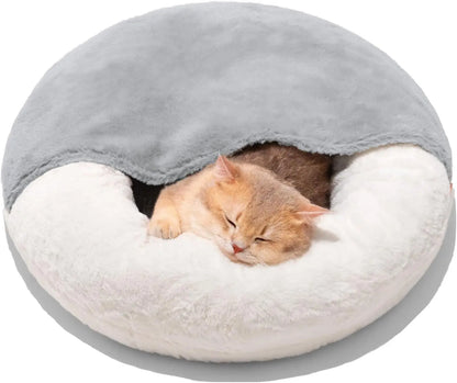 MEWOOFUN Enclosed Cat Bed Cave - Washable Pet Bed With Blanket & Non-Slip Base For Cats & Small Dogs 22'' X 22'', White My Store
