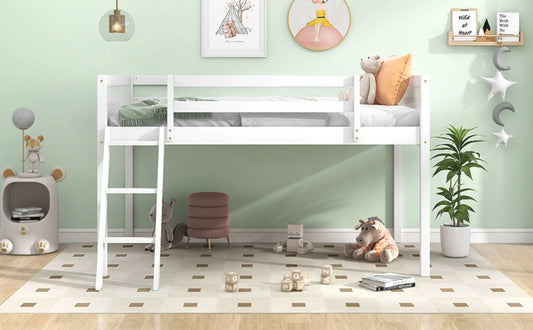 Twin Size Wood Low Loft Bed With Ladder, Ladder Can Be Placed On The Left Or Right, White My Store
