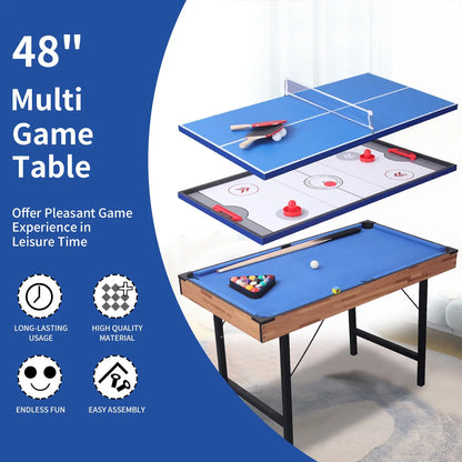 3 In 1 48in Folding Portable Combo Game Table Set With Ping Pong, Slide Hockey, Pool Billiards For Kids And Adults My Store