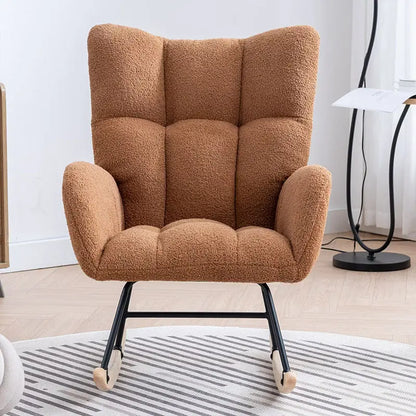 Rocking Chair With Pocket, Soft Teddy Fabric Rocking Chair For Nursery, Comfy Wingback Golider Rocking Chair With Safe Solid Wood Base For Living Room Bedroom Balcony Cannot Be Sold On Temu My Store