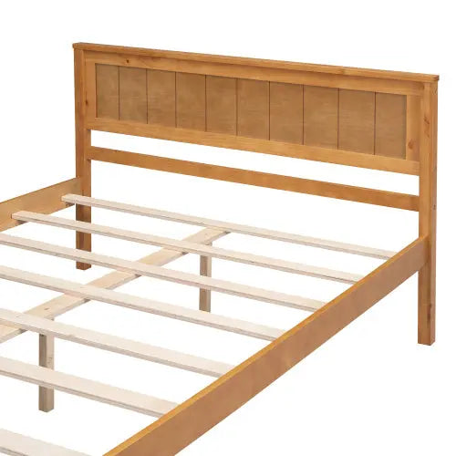 Platform Bed Frame With Headboard, Wood Slat Support, No Box Spring Needed, Full, Oak My Store