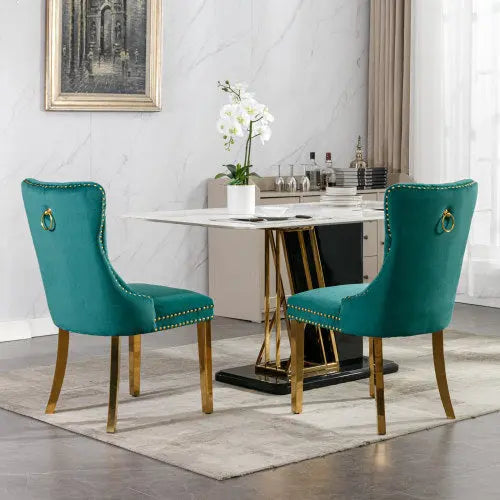 High-end Tufted Solid Wood Contemporary Velvet Upholstered Dining Chair With Golden Stainless Steel Plating Legs,Nailhead Trim,Set Of 2 My Store