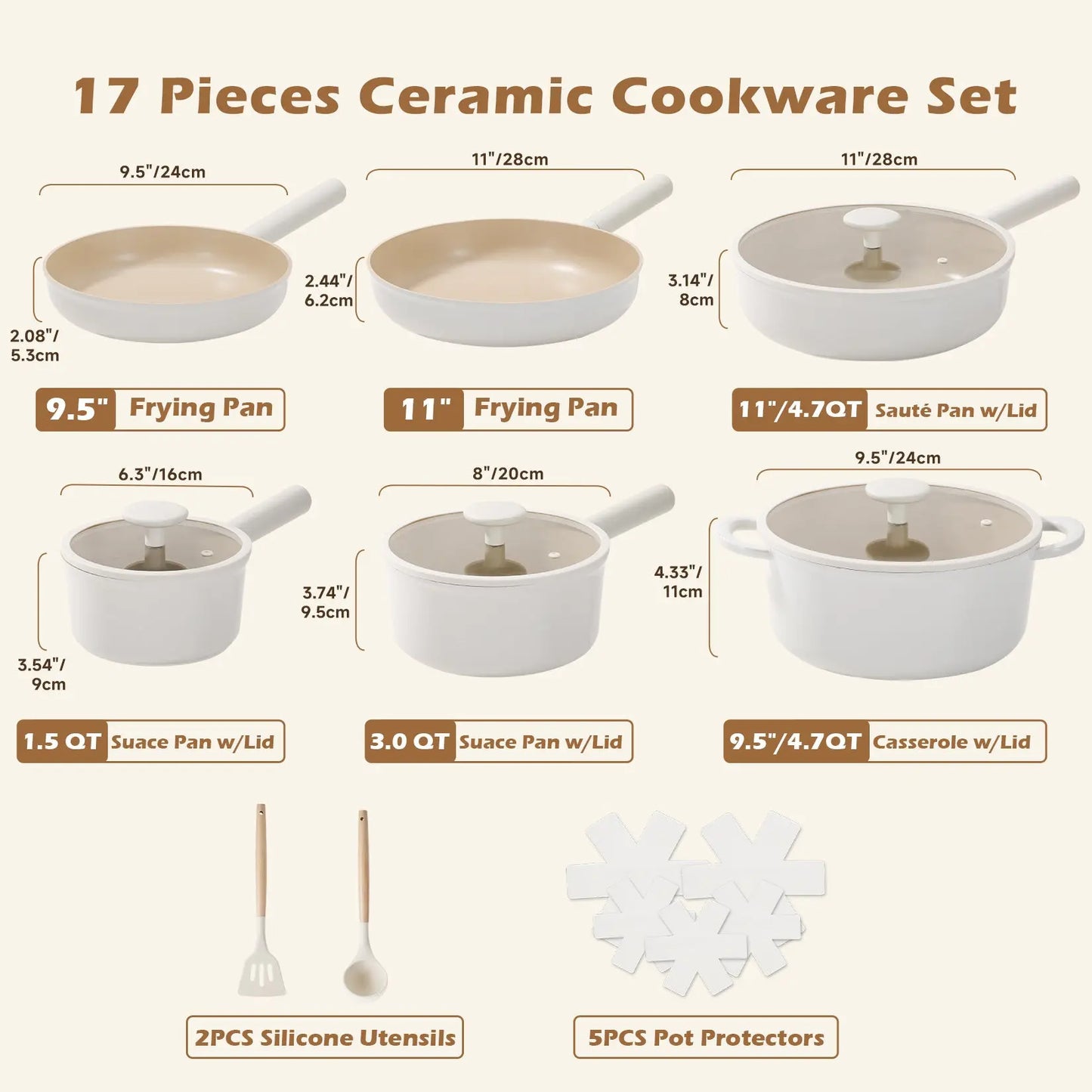 Ceramic Cookware Sets 17pcs, Pots And Pans Set Non Stick My Store