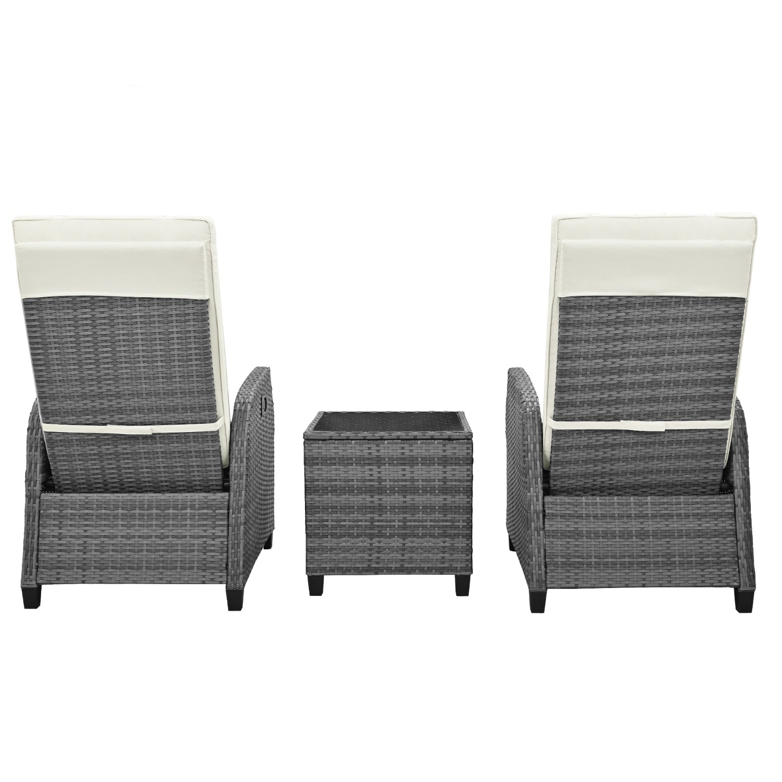 U Style Outdoor Rattan 2-Person Combo W  Coffee Table, Adjustable For Courtyard Inkedjoy