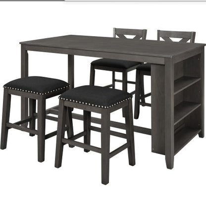 5 Pieces Counter Height Rustic Farmhouse Dining Room Wooden Bar Table Set With 2 Stools And 2 Chairs, Gray Inkedjoy