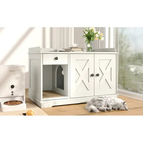 Farmhouse Style Cat Box Cabinet For Living Room, White My Store