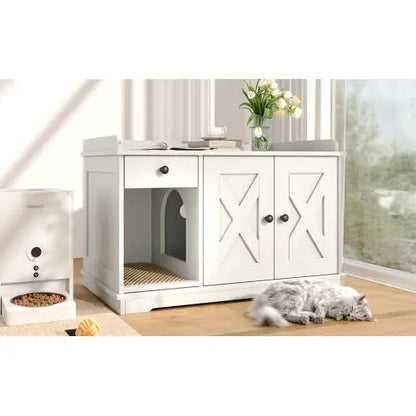 Farmhouse Style Cat Box Cabinet For Living Room, White My Store