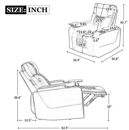 Power Motion Recliner With USB Charging Port And Hidden Arm Storage 2 Convenient Cup Holders Design And 360 Swivel Tray Table,Brown My Store
