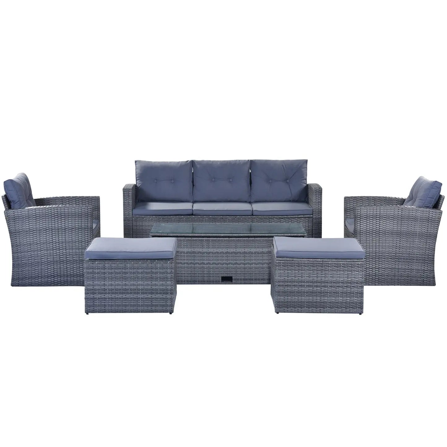 6-Piece All-Weather Wicker PE Rattan Patio Dining Set With Coffee Table My Store