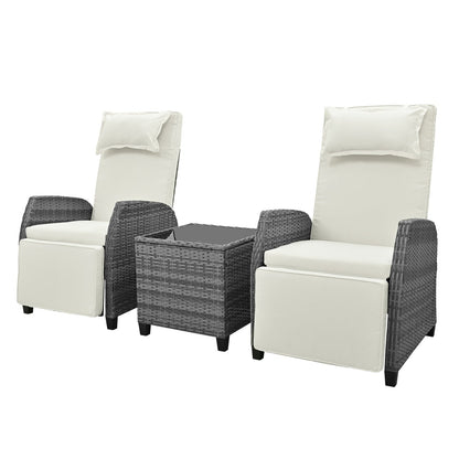 U Style Outdoor Rattan 2-Person Combo W  Coffee Table, Adjustable For Courtyard Inkedjoy