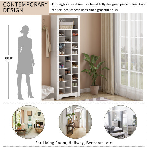 Stylish Design 30 Shoe Cabinet Console, Modern White Inkedjoy