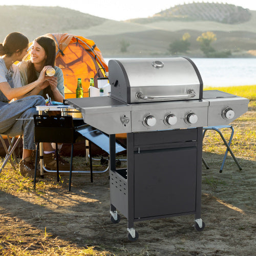 Propane Grill 3 Burner Barbecue Grill Stainless Steel Gas Grill With Side Burner Black And Silver Inkedjoy