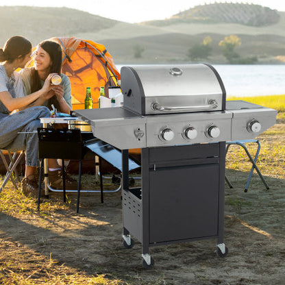 Propane Grill 3 Burner Barbecue Grill Stainless Steel Gas Grill With Side Burner Black And Silver Inkedjoy
