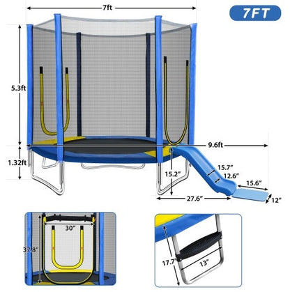 7FT Trampoline For Kids With Safety Enclosure Net, Slide And Ladder My Store