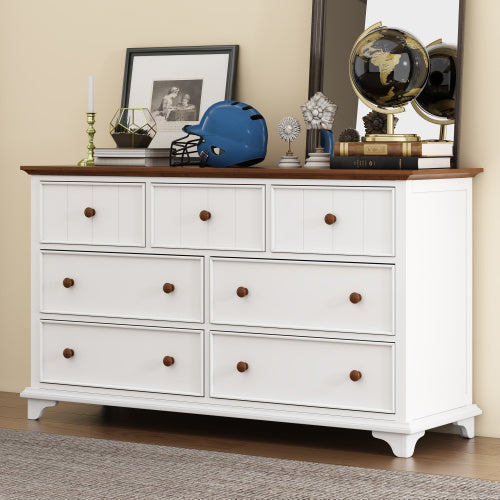 Wooden Captain Seven-Drawer Dresser- White Walnut My Store
