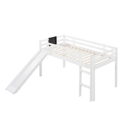 Twin Loft Bed With Slide, Stair, Chalkboard - White My Store