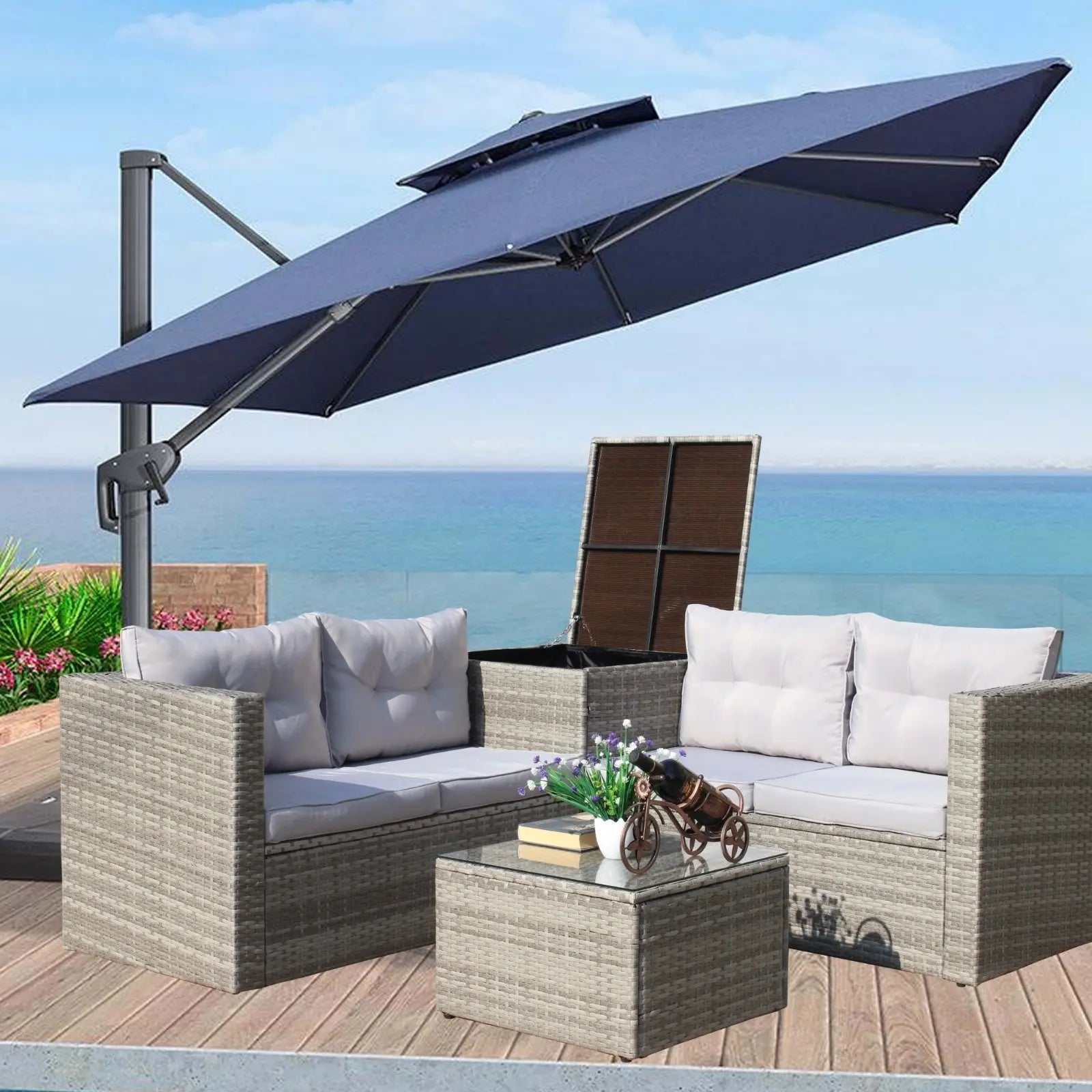 4Pc Patio Sectional Wicker Rattan Sofa Set W  Storage Box Grey My Store