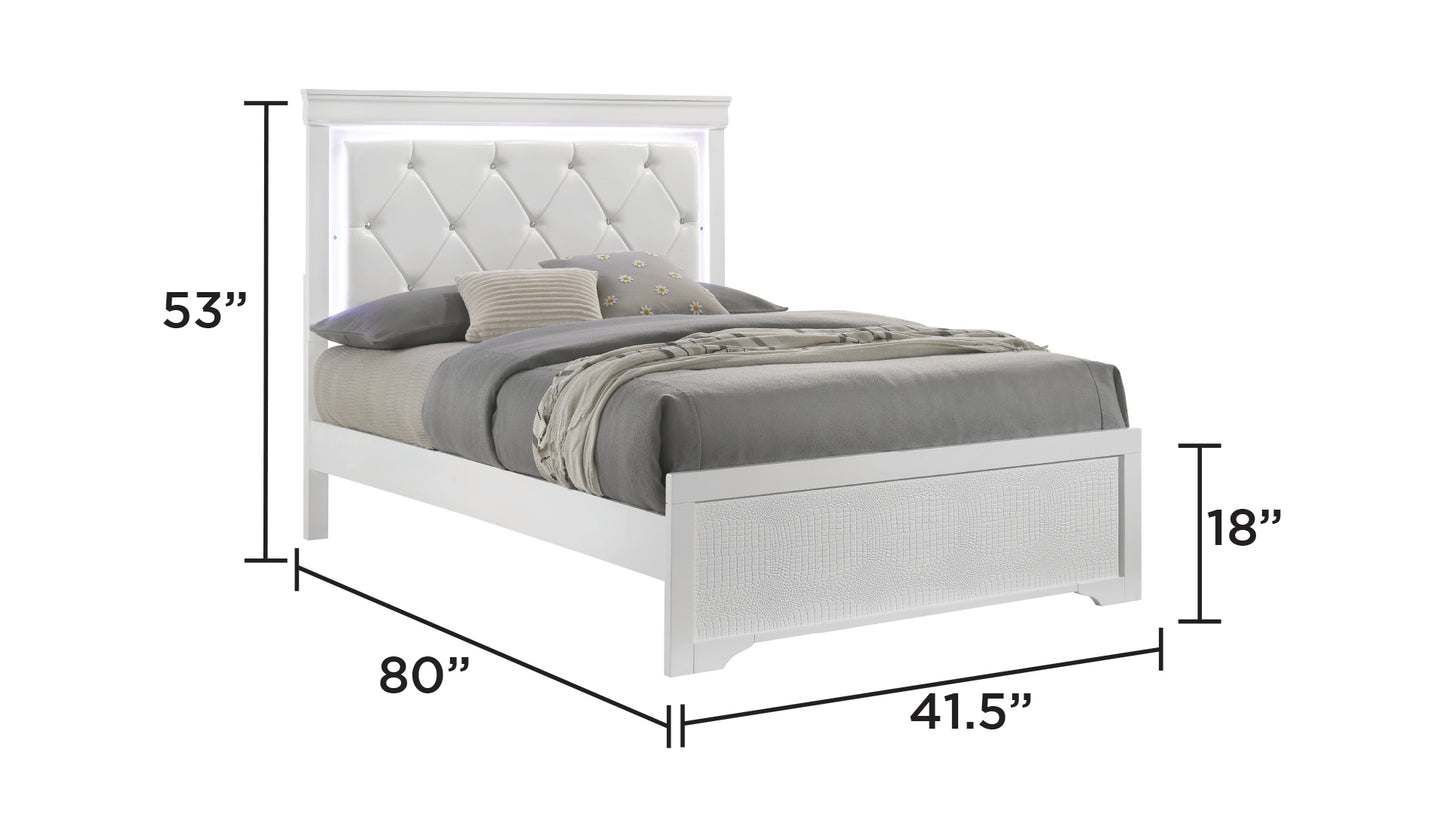 4 Piece Twin Bedroom Set with Upholstered LED Headboard, Wood Frame in White - Ohberri